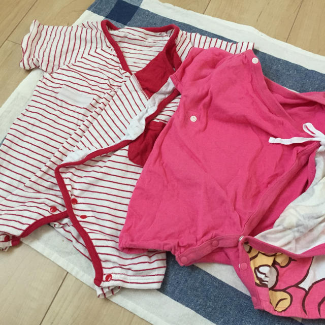 Disney(ディズニー)のボーダー & ミニーちゃん カバーオール 2点セット キッズ/ベビー/マタニティのベビー服(~85cm)(カバーオール)の商品写真