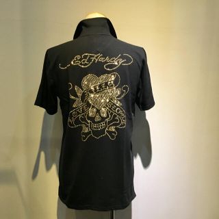 エドハーディー(Ed Hardy)のED HARDY エドハーディー 新品 スカルスタッズポロシャツ M 黒×金(ポロシャツ)