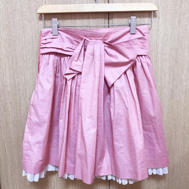 Nina mew(ニーナミュウ)のチュールつき大きめリボンスカート ピンク レディースのスカート(ひざ丈スカート)の商品写真