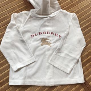 バーバリー(BURBERRY)のバーバリー 90 ホワイト アウター 綿 フード パーカー チェック ベビー(ジャケット/上着)