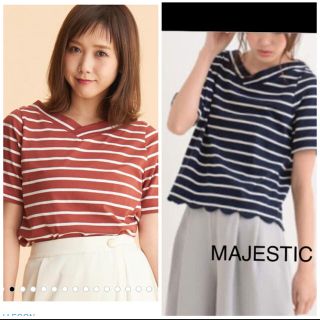 マジェスティックレゴン(MAJESTIC LEGON)の新品 MAJESTIC LEGON Ｖネック袖タックカットソー(カットソー(半袖/袖なし))