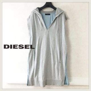 ディーゼル(DIESEL)のDIESEL ディーゼル フード付デニム切替スウェットワンピース(ひざ丈ワンピース)