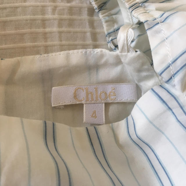 Chloe(クロエ)の新品☆Chloe☆クロエ フリル袖ストライプワンピース 4 100 ¥28000 キッズ/ベビー/マタニティのキッズ服女の子用(90cm~)(ワンピース)の商品写真