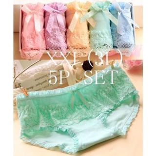 【2XL】お得！5枚セット♡大きいサイズ♡コットンショーツ♡ドット柄リボン⑨(ショーツ)