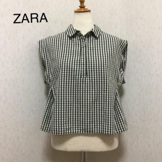 ザラ(ZARA)のザラ ギンガムチェック ブラウス グリーン シャツ(シャツ/ブラウス(半袖/袖なし))