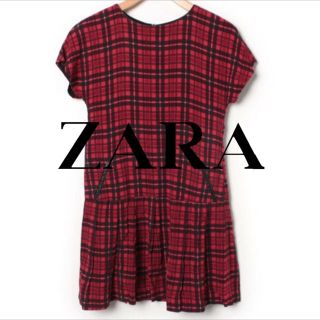 ザラ(ZARA)のZARA 半袖ワンピース Sサイズ チェック ザラ 赤(ミニワンピース)