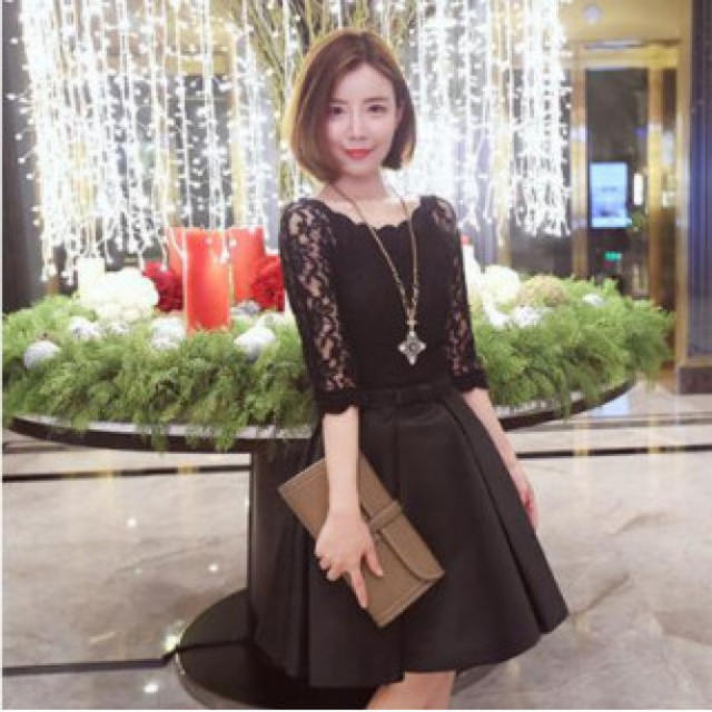 【Sサイズ/ブラック】リボンが可愛い♪ フェミニン ドレス レディース レディースのフォーマル/ドレス(ミニドレス)の商品写真