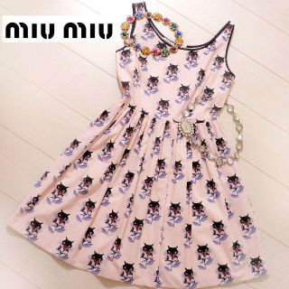 ミュウミュウ(miumiu)の★美品　お値下げ♪ＭＩＵＭＩＵ 14SS 猫 ワンピース サイズ38 超レア★(ひざ丈ワンピース)