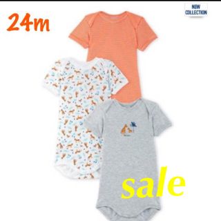 プチバトー(PETIT BATEAU)のプチバトー新品24m▶︎ＰＴＶプリント半袖ボディ３枚組（Ｇ）(下着)