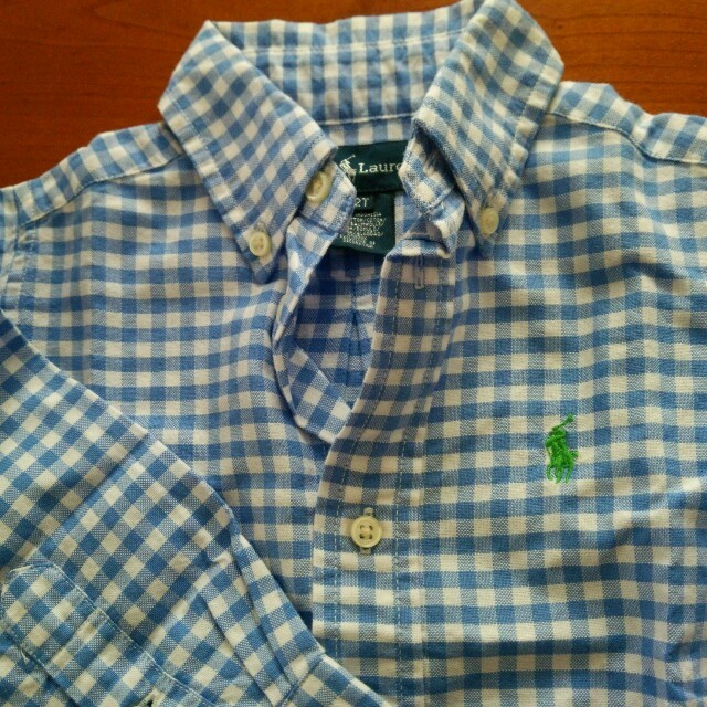 POLO RALPH LAUREN(ポロラルフローレン)の美品Ralph Lauren 2T 水色チェックBDシャツ キッズ/ベビー/マタニティのキッズ服男の子用(90cm~)(ブラウス)の商品写真