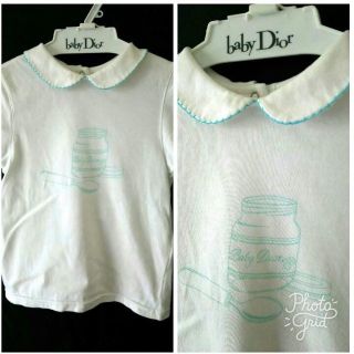 ベビーディオール(baby Dior)のベビーディオールbaby Dior後ボタン ブラウス カットソー白×ブルー24M(Tシャツ/カットソー)