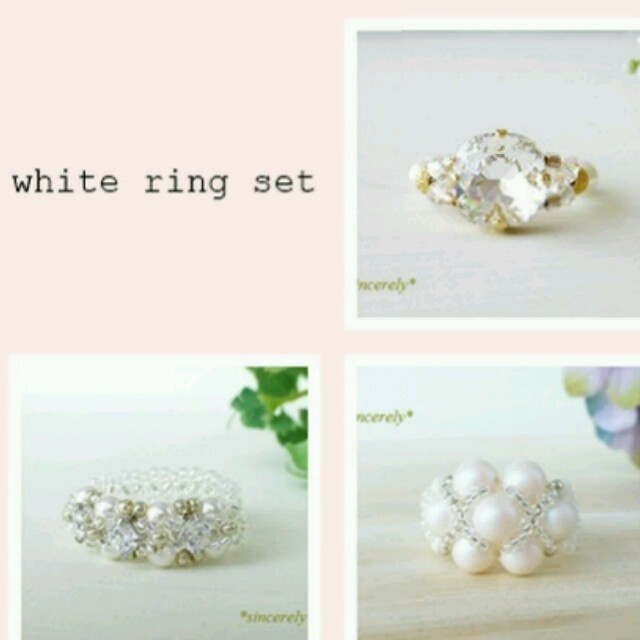 ◆お得なリング３点セット(white)◆ハンドメイド♪ レディースのアクセサリー(リング(指輪))の商品写真