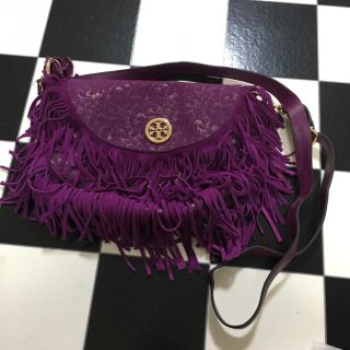 トリーバーチ(Tory Burch)のトリーバーチ Tory Burch フリンジレザーショルダーバッグ 紫 スエード(ショルダーバッグ)