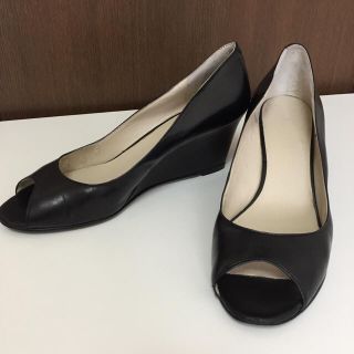 ナインウエスト(NINE WEST)のナインウエスト ウエッジソール パンプス ヒール レザー ブラック ７ 1/2 (ハイヒール/パンプス)