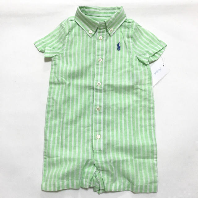 Ralph Lauren(ラルフローレン)の1点のみ入荷☆新品 リネンコットン ショートオール / ライム 6M/70 キッズ/ベビー/マタニティのベビー服(~85cm)(ロンパース)の商品写真