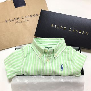 ラルフローレン(Ralph Lauren)の1点のみ入荷☆新品 リネンコットン ショートオール / ライム 6M/70(ロンパース)