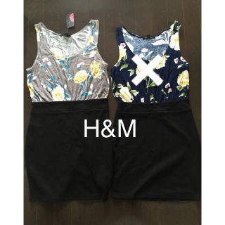 エイチアンドエム(H&M)の新品未使用✨グレー1点✨ハワイ購入 H&M 花柄ワンピース(ひざ丈ワンピース)