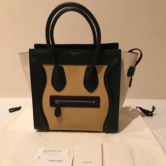 celine(セリーヌ)のCELINE（セリーヌ）ラゲージマイクロ イエロー×ベージュ×ブラック レディースのバッグ(ハンドバッグ)の商品写真