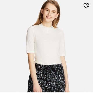 ユニクロ(UNIQLO)のユニクロ リブハイネックT 5分袖 ホワイト(Tシャツ(長袖/七分))