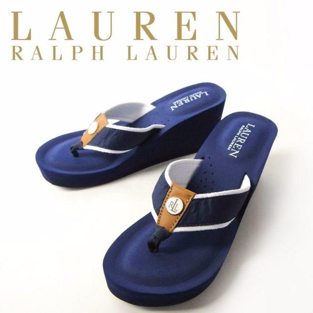 Ralph Lauren(ラルフローレン)のLAUREN ラルフローレンウェッジ ビーチサンダル JANEネイビー24cm レディースの靴/シューズ(サンダル)の商品写真