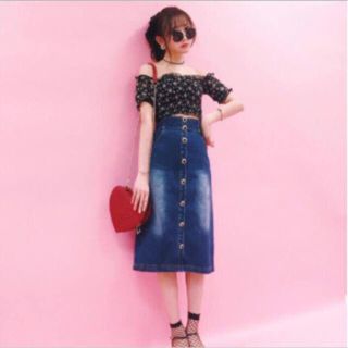 クレイミー(Crayme,)のCrayme,  Decadence Rose Denim Skirt(ひざ丈スカート)