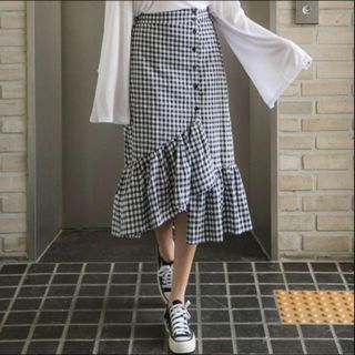 ザラ(ZARA)の即購入可！ZARA同型 ギンガムチェック 変形スカート プチプラ (ロングスカート)