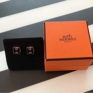 エルメス(Hermes)の【美品】HERMÈS エルメス ピアス Hキューブ シルバー/ブラック メタル(ピアス)