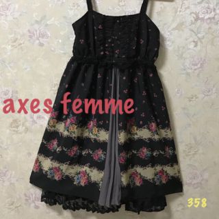 アクシーズファム(axes femme)のaxes femme🌹新品未使用★タグ付き★お花柄キャミチュニック★ブラック(ひざ丈ワンピース)