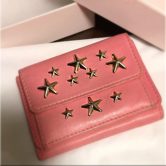 JIMMY CHOO ジミーチュウ 三つ折り財布 ピンク 星 スタッズ