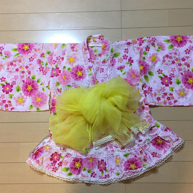 浴衣ドレス☆100センチ ピンク♪帯付き キッズ/ベビー/マタニティのキッズ服女の子用(90cm~)(甚平/浴衣)の商品写真