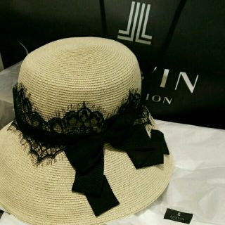 ランバン(LANVIN)の値下げ【新品♥】ランバン コレクション LANVIN 麦わら帽子グログランレース(麦わら帽子/ストローハット)