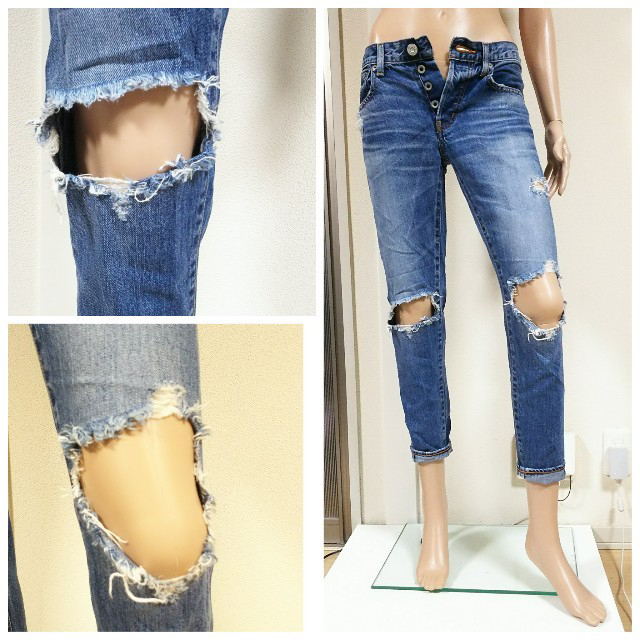 moussy(マウジー)の♡moussy クラッシュ テーパードデニム 25インチ♡ レディースのパンツ(デニム/ジーンズ)の商品写真