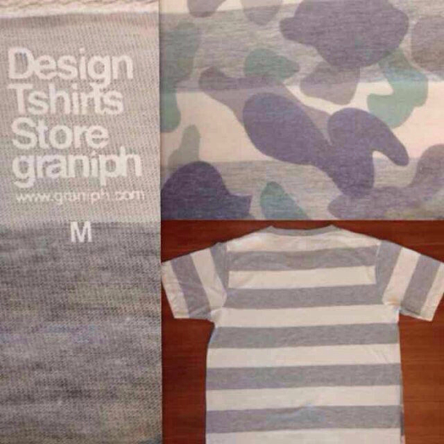Design Tshirts Store graniph(グラニフ)の白×グレー☆迷彩模様　ボーダーＴシャツ レディースのトップス(Tシャツ(半袖/袖なし))の商品写真
