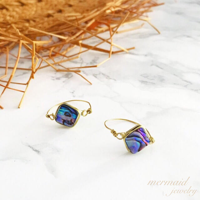 天然石 アバロンシェル ワイヤーリング  mermaid jewelry ハンドメイドのアクセサリー(リング)の商品写真