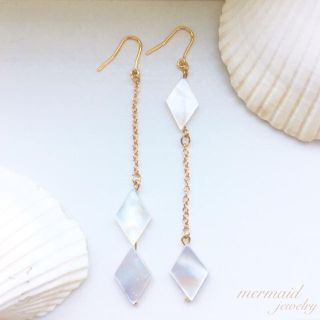 天然石 ダイヤシェル アシンメトリー ピアス mermaid jewelry(ピアス)