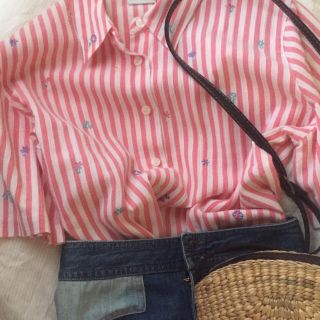 サンタモニカ(Santa Monica)のUSA vintage stripe embroidery shirt(シャツ/ブラウス(長袖/七分))