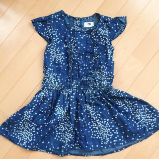 オールドネイビー(Old Navy)のオールドネイビー♡デニムワンピース♡ハート柄♡110 120 半袖 フリル(ワンピース)