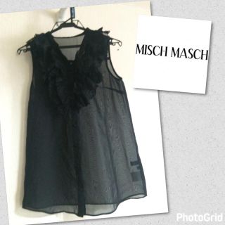 ミッシュマッシュ(MISCH MASCH)の美品ミッシュマッシュ 黒透け感シフォンフリルノースリーブブラウス チュニック(シャツ/ブラウス(半袖/袖なし))