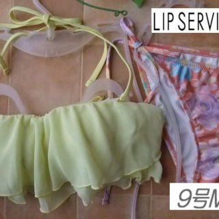 リップサービス(LIP SERVICE)のリップサービス・シフォンフラワー・テアードフリルバンドゥビキニ９号M・水着・イエ(水着)