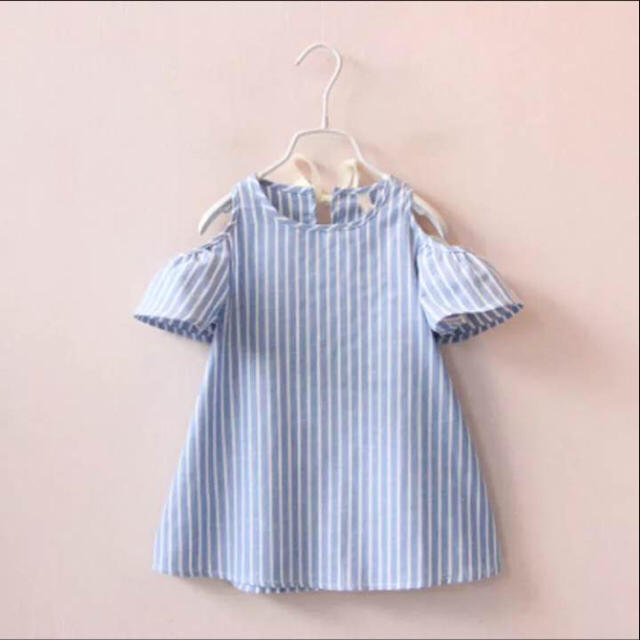 90センチ☆ オフショルダー ストライプ ワンピース キッズ/ベビー/マタニティのキッズ服女の子用(90cm~)(ワンピース)の商品写真