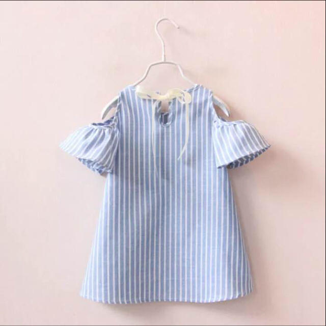 90センチ☆ オフショルダー ストライプ ワンピース キッズ/ベビー/マタニティのキッズ服女の子用(90cm~)(ワンピース)の商品写真