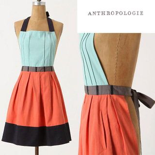 アンソロポロジー(Anthropologie)の新品アンソロポロジー スタイリッシュなバイカラーエプロン オレンジ*ターコイズ(その他)