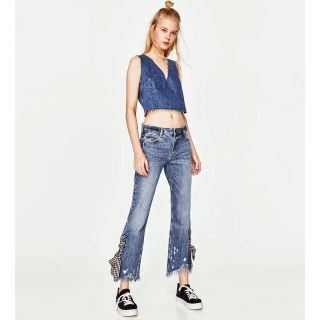 ザラ(ZARA)のZARA新品ギンガムチェックリボンデニム(デニム/ジーンズ)