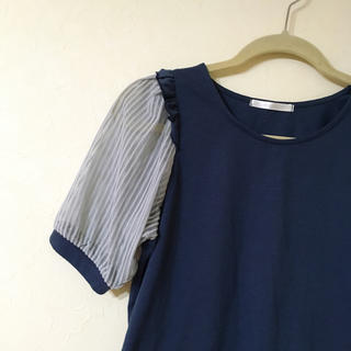 レトロガール(RETRO GIRL)の新品 ネイビー透け袖トップス(Tシャツ(半袖/袖なし))