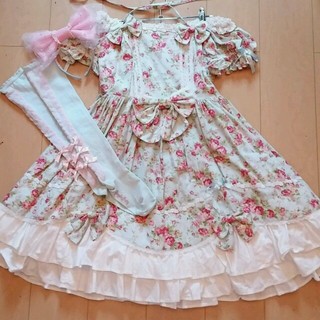 アンジェリックプリティー(Angelic Pretty)のpretty サックス 花柄 ワンピース ロリィタ ロリータ ゴスロリ 水色(ひざ丈ワンピース)