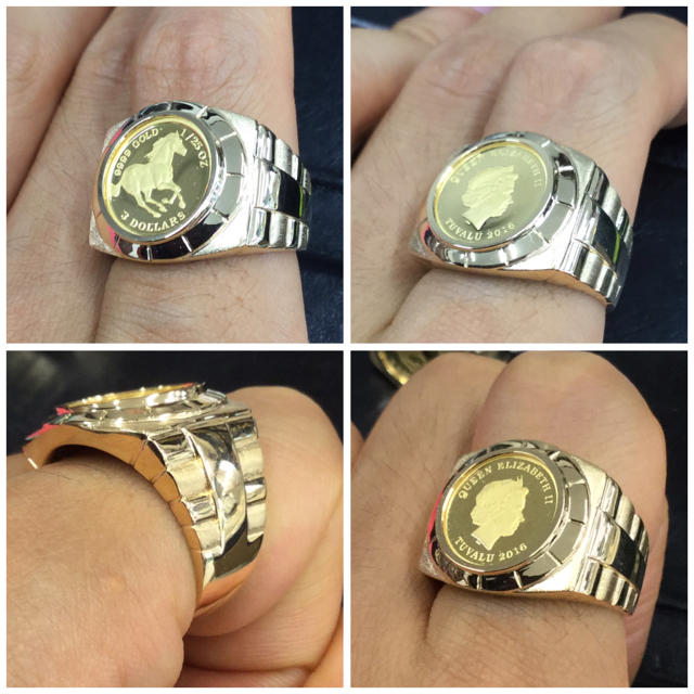 k18/k24 ツバルコイン エリザベス 表 デザイン メンズ リング メンズのアクセサリー(リング(指輪))の商品写真