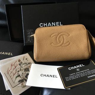 シャネル(CHANEL)の確実本物 CHANEL キャビアスキン ミニポーチ ベージュ シャネル(ポーチ)