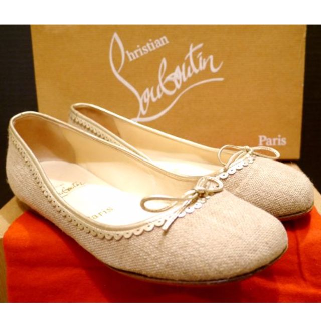 Christian Louboutin - レア◆クリスチャンルブタン リネン素材 リボンデザイン フラット パンプス37◆