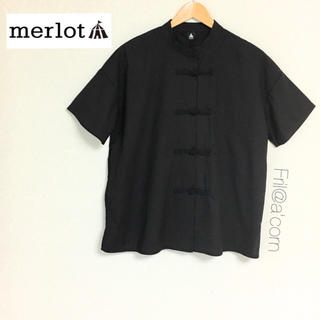 メルロー(merlot)のメルロー チャイナボタン 半袖トップス ＊ブラック(シャツ/ブラウス(半袖/袖なし))