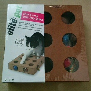 猫用おもちゃ　ボール遊び　木製ボックス(猫)
